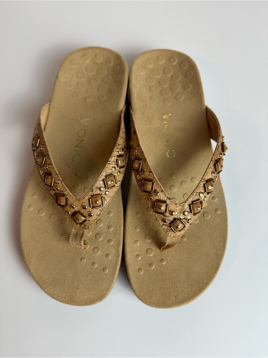 Vionic Shoes - Vionic Floriana Sandals Tan Cork Beaded Orthotic Flip Flops Comfort Size 8.0